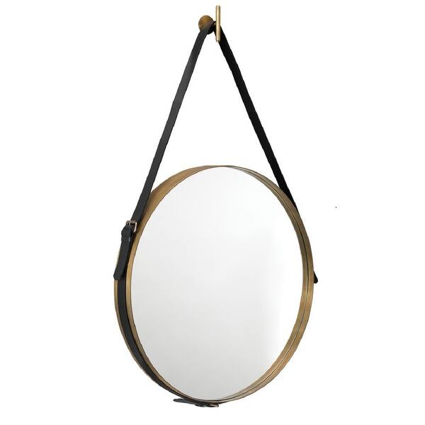 Shop 26 Antique Brass Black Leather Strap Large Round Mirror