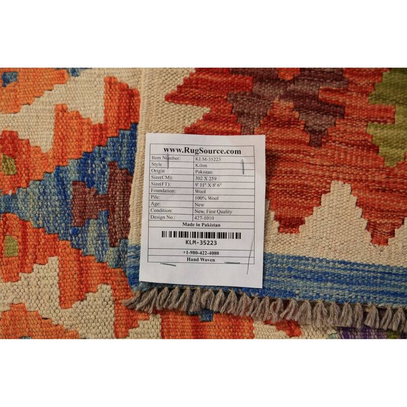 Kilim Oriental Area Rug Flatweave Tribal Multi-Color Wool Carpet - 8'5"x 9'11"