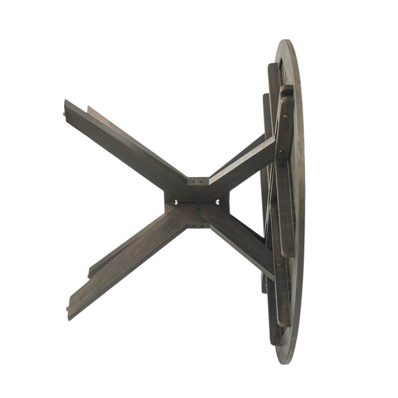 Roomfitters Stanford Outdoor Round Acacia Wood Dining Table with X-Base, Slat Top, Grey