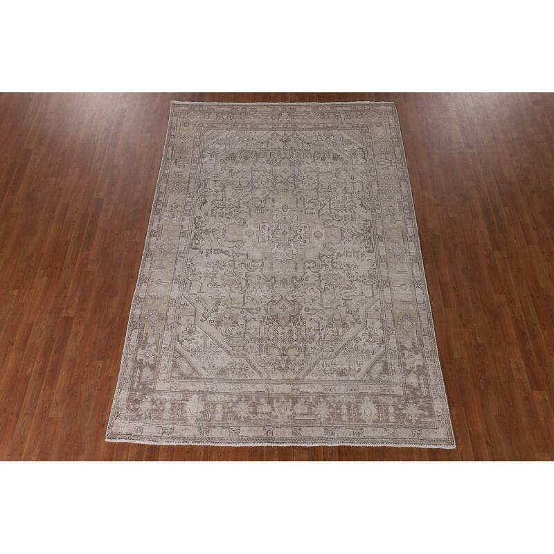 Distressed Tabriz Living Room Rug Handmade Wool Carpet - 6'5"x 9'4"