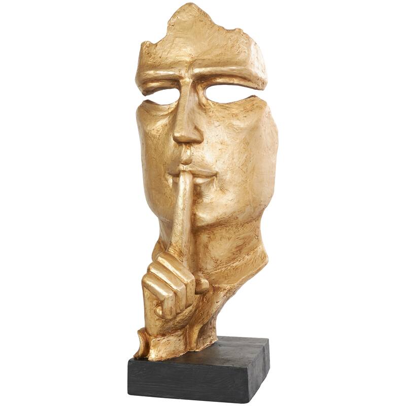 Gold Polystone Large Cutout Quiet Gesture Face People Decorative Sculpture with Black Base