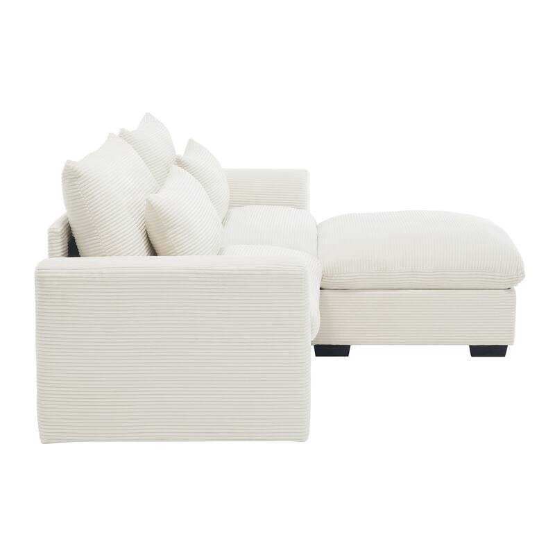 Multifunctional Loveseat Set with Storage Ottoman, Modern Sectional Sofa Corduroy Upholstered Couch with Pillows