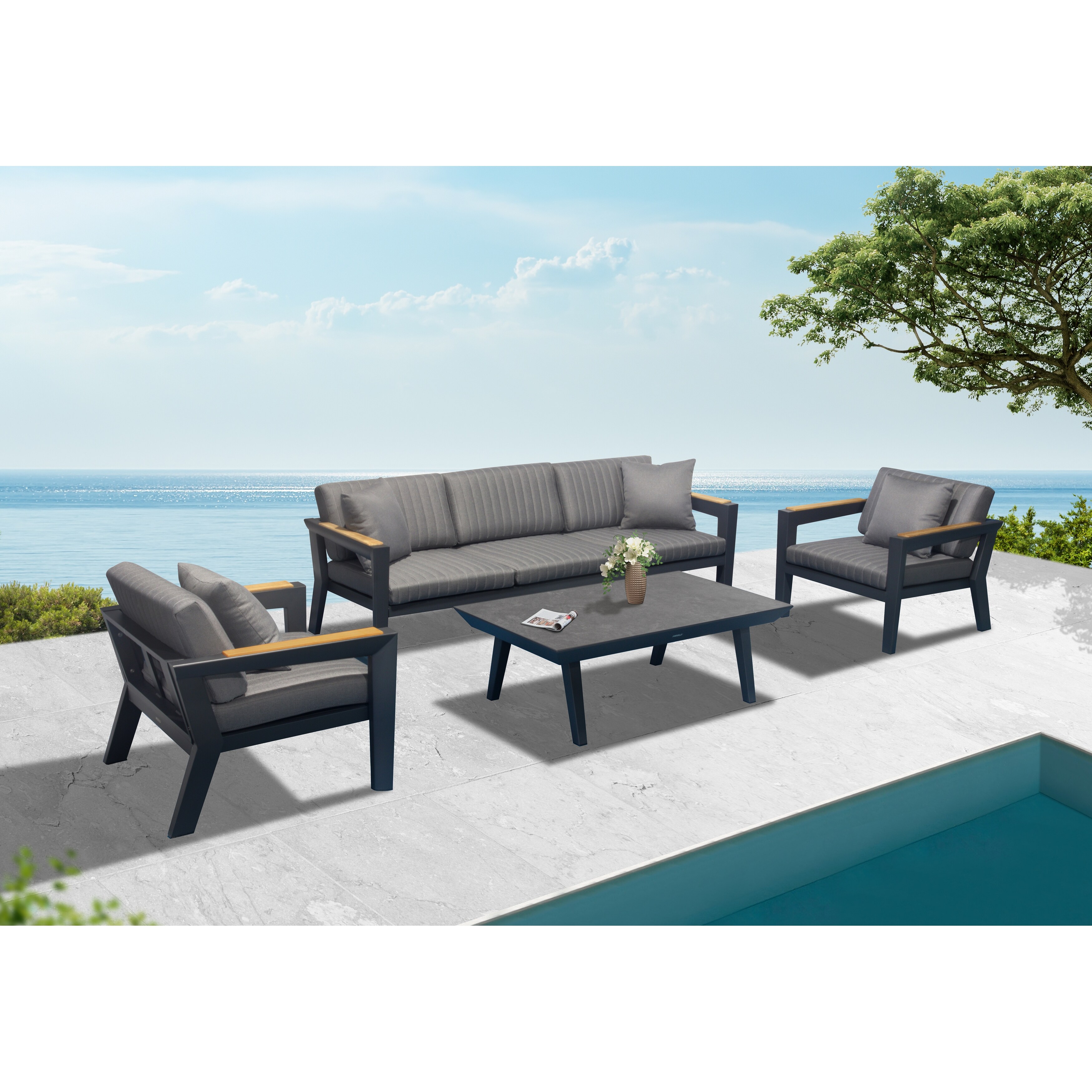 Shop Higold Champion Patio Furniture 4 Pieces Modern Conversation Set With Matte Charcoal Aluminum Frame Finish Overstock 32191919