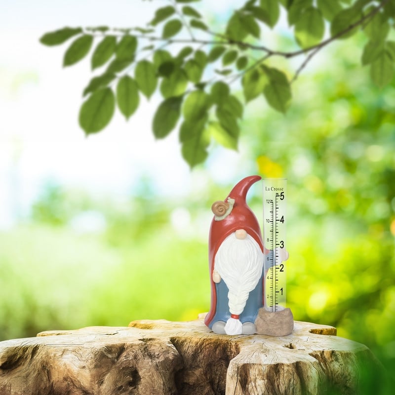 La Crosse 704-4115 5 in. Table standing Polyresin Gnome Rain Gauge