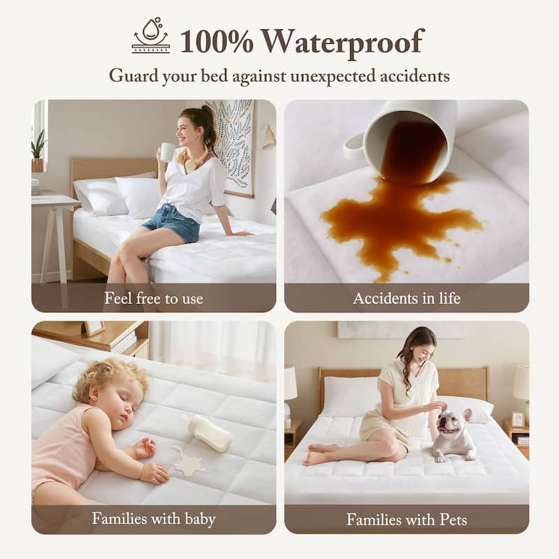 Madison Park Heavenly Soft Overfilled Plush Down Alt. Waterproof Mattress Pad - White