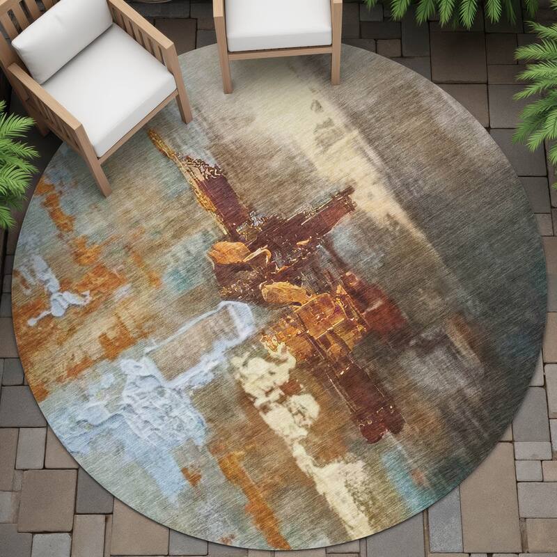 Machine Washable Indoor/Outdoor Modern Painters Touch Chantille Rug - Paprika - 8' x 8'