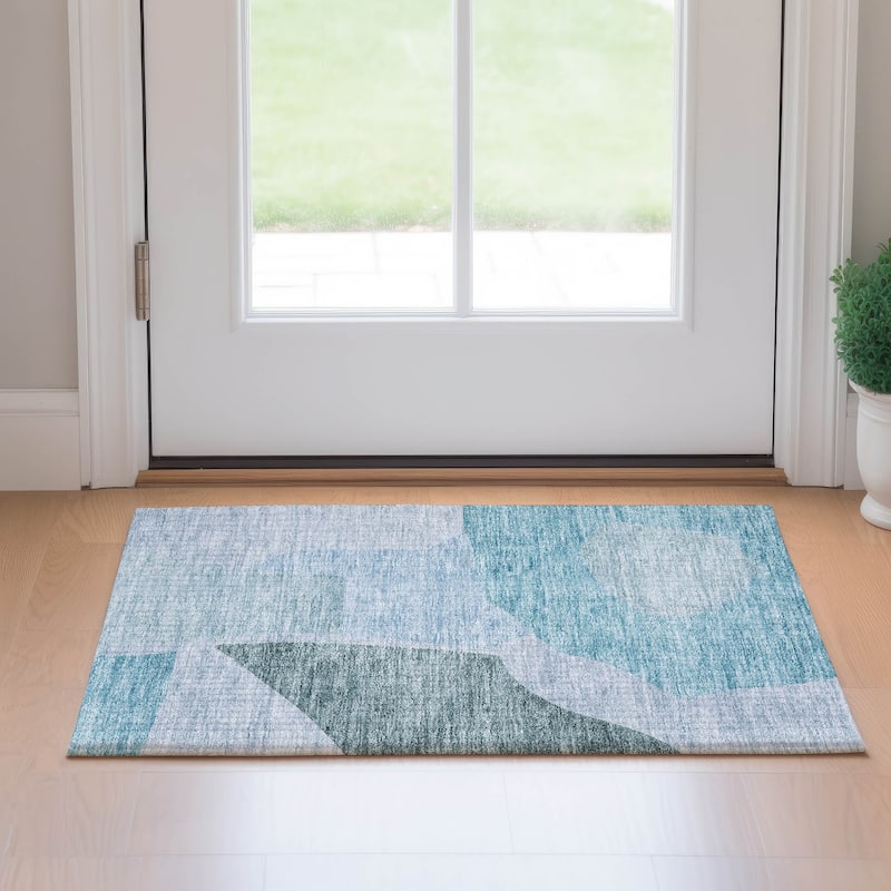 Premium Washable Super Soft Contemporary Geometric Mayfield Rug - Teal - 1' 8" x 2' 6" - Rectangle