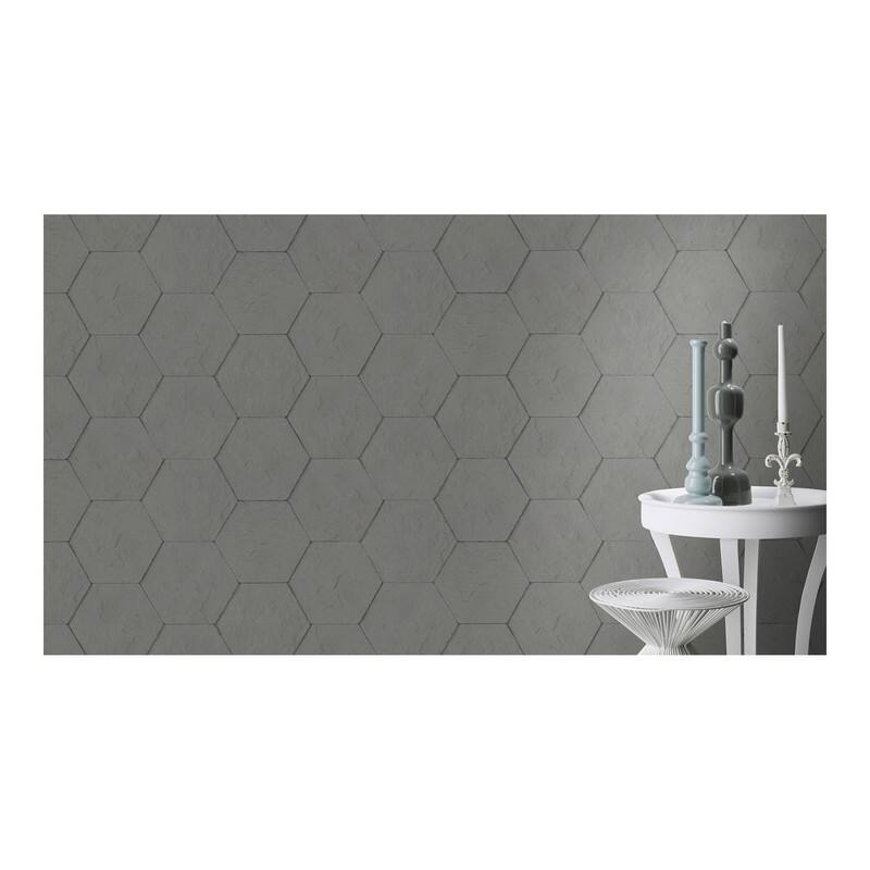 Advantage Bascom Dark Grey Stone Hexagon Wallpaper - 21 x 396 x 0.025