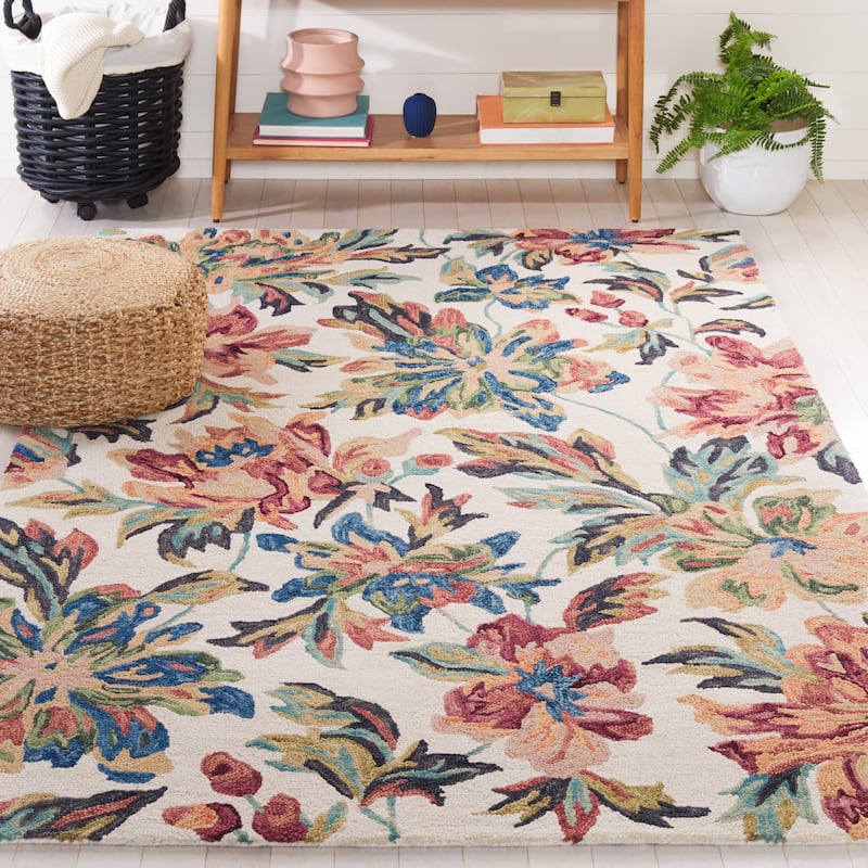 SAFAVIEH Handmade Blossom Roselotte French Country Floral Wool Rug - 8' x 10' - Ivory/Plum