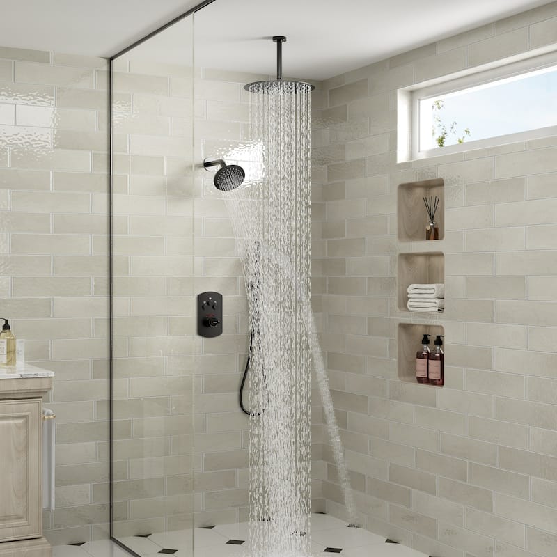 Pressure Balanced 3-Spray Patterns 2.5 GPM 12 in. Dual Shower Head Ceiling Mount Fixed and Handheld Shower Head - 12" x 12"