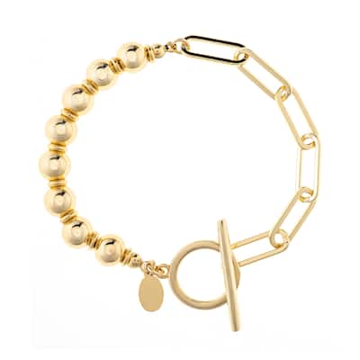 Half Bead & Half Paperclip Chain Toggle Bracelet - Gold