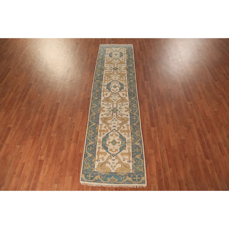Oushak Oriental Runner Rug Hand-Knotted Floral Wool Carpet - 2'8" x 10'2"