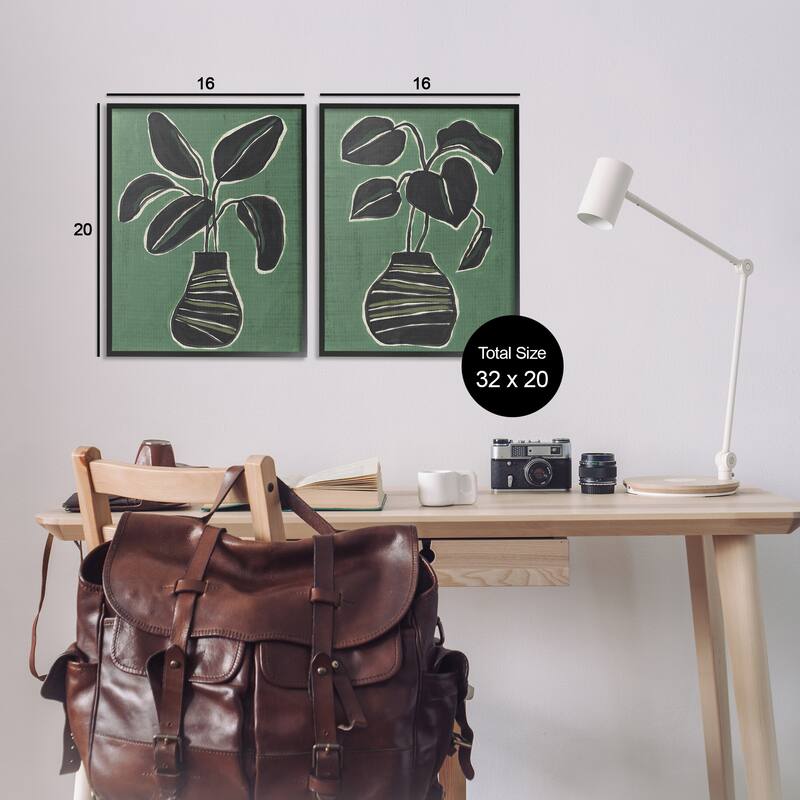 Stupell Green Toned House Plants Framed Giclee Art Design By June Erica Vess (Set of 2)