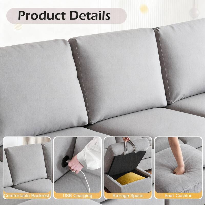 Erommy 6/7-Piece Modular Sectional Sofa – Reversible L-Shaped Couch with Hidden Storage, Space-Saving Living Room Furniture