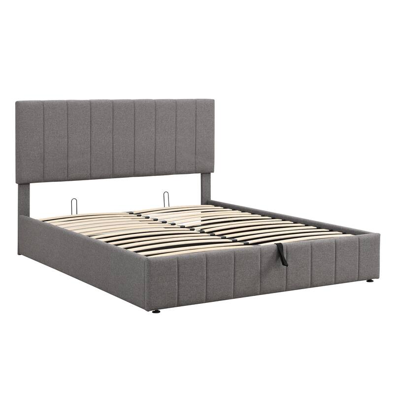 Linen Upholstered Platform Bed with a Hydraulic Storage System