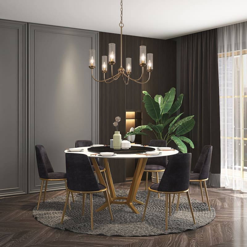 Kayna Mid-Century Modern 6-Light Gold Wheel Glass Chandelier for Dining Room - 25''D x 24.5''H