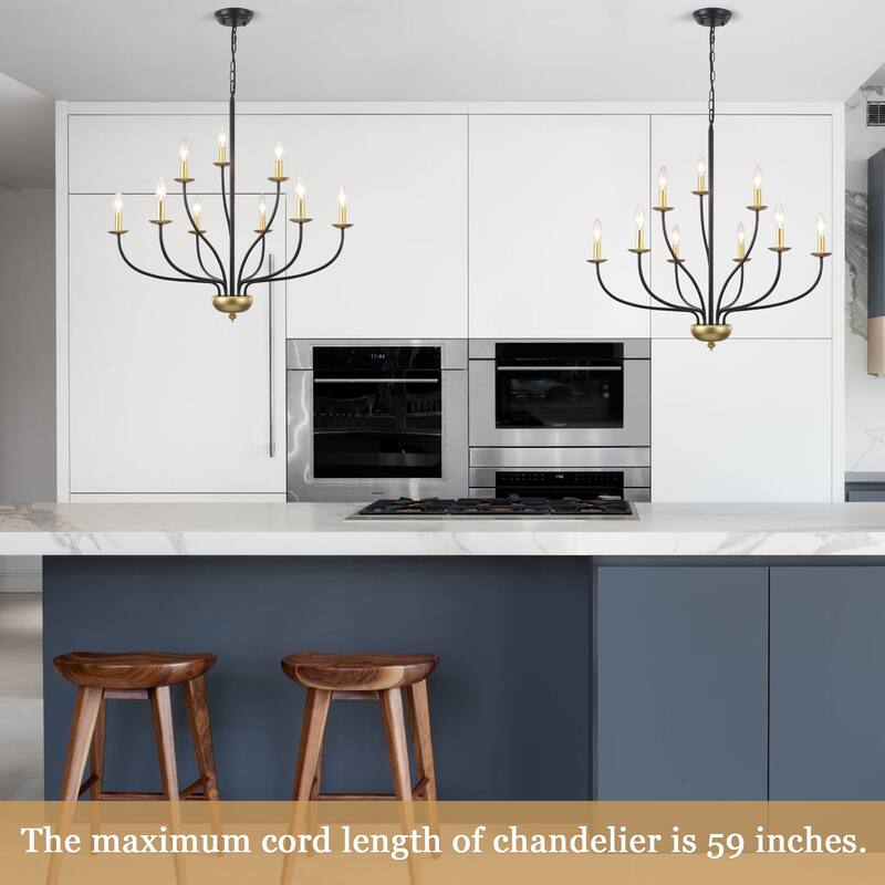 9-Light Candlestick Hanging Linear Chandelier Lighting 2-Tier Ceiling Light Fixture for Kitchen Island