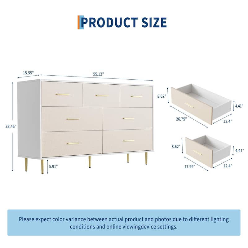 3/5/6/7/8 Drawer Dresser for Bedroom, Modern Wooden Chest of Drawers with Gold Handles