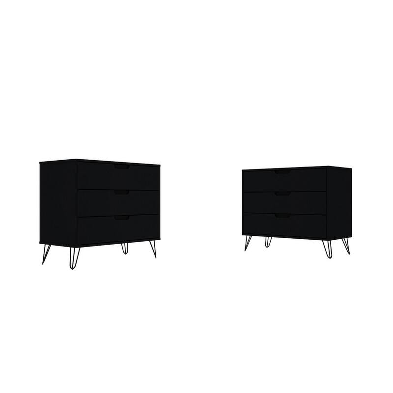 Manhattan Comfort Rockefeller 3-Drawer Dresser (Set of 2) - Black