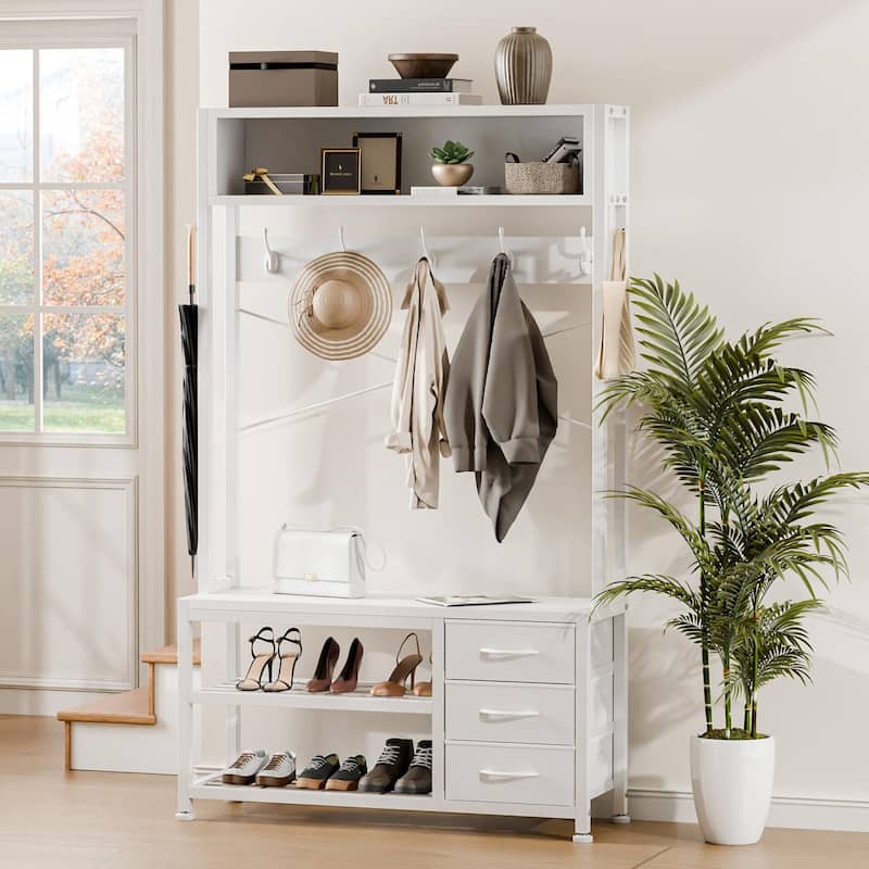 5-in-1Hall Tree Entryway Shoe Rack with 7 Hooks& 3 Drawers