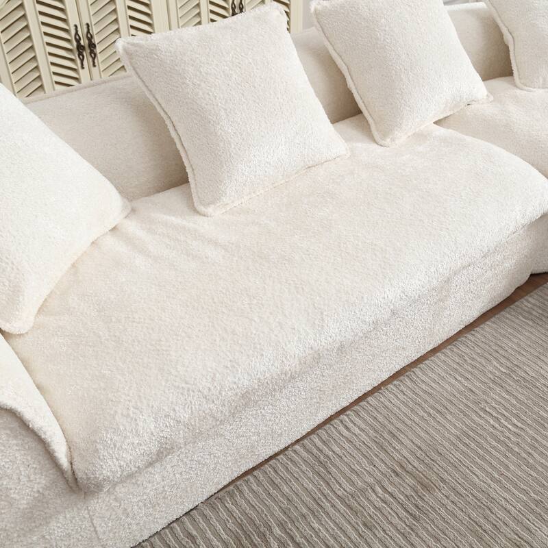 3 Seater Beige Chenille Sofa for Living Room with Unique Double Seat and Corner Design