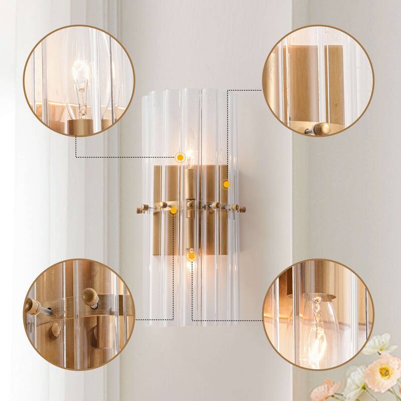Casandra 2-Light Crystal Glass Bar Wall Sconce - 6 inches W x 15 inches H x 4 inches D