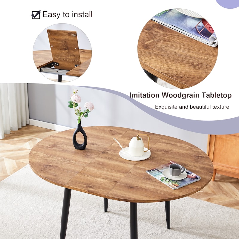 Modern Extendable Dining Table Set for 4, 5-Piece Kitchen Wooden Dining Table Set with 4 Upholstered Chairs