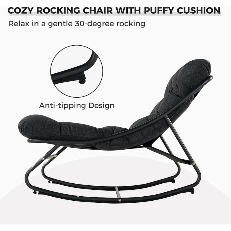 Indoor &Outdoor Oversized Rocking Chair, Comfy Reading Chairs Set with Padded Cushion for Movie Watching, Leisure,Relaxing