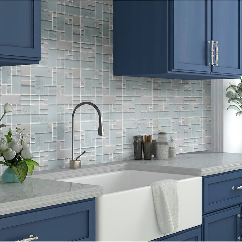 Apollo tile 12" x 12" Soleil Polished Matte Textured Pearl White Glass Stone Tile (4.75 sq ft/case) - 5 Pack