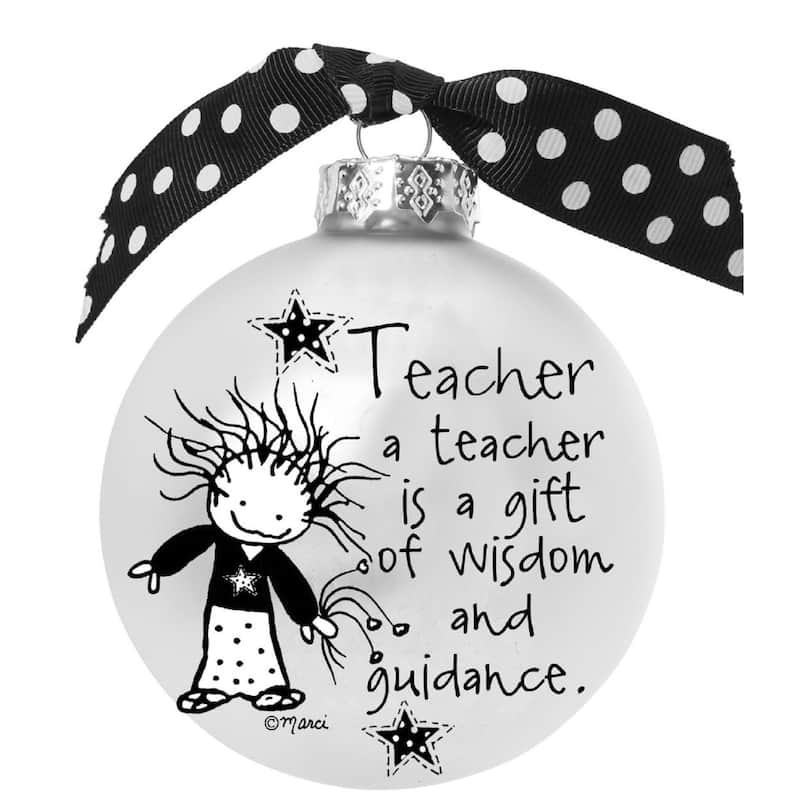 4" Black White Christmas Ball Ornament with A Teacher is a Gift Print