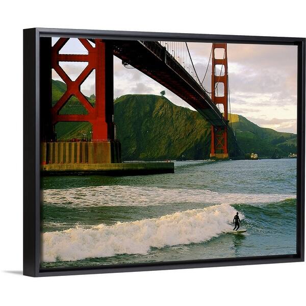 Shop Sunset Surfer Under Golden Gate Bridge Black Float Frame
