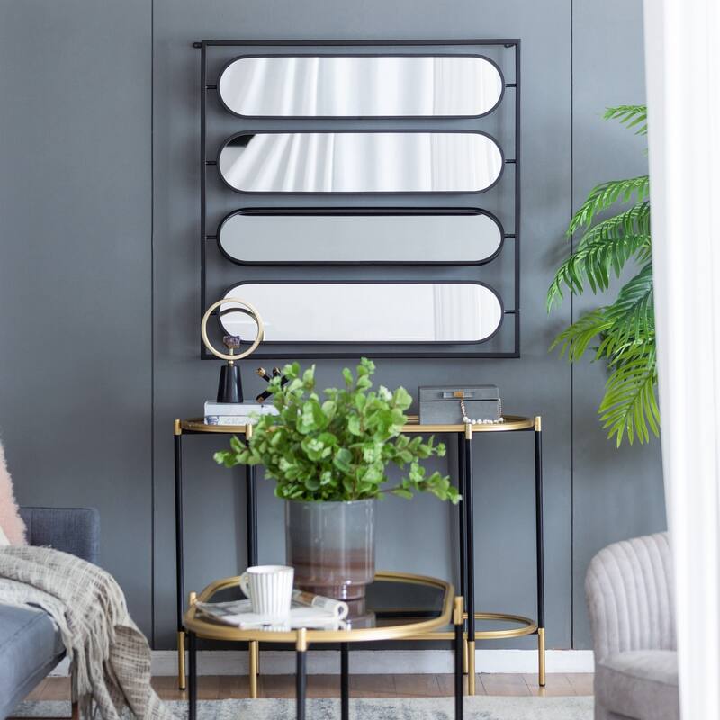 36" x 36" Large Four Oval Wall Mirror with Black Square Frame - Black