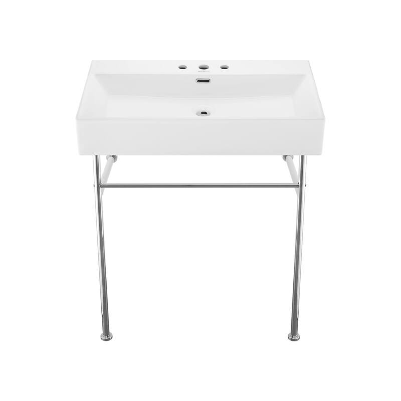 Swiss Madison SM-CS712-3 Claire 29-3/4" Rectangular Ceramic Console - Glossy White / Chrome - Glossy White / Chrome