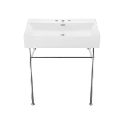 Swiss Madison SM-CS712-3 Claire 29-3/4" Rectangular Ceramic Console - Glossy White / Chrome