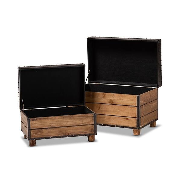 Dominic Dark Brown Faux Leather 2 Piece Wood Storage Trunk Ottoman Set Overstock 29874250