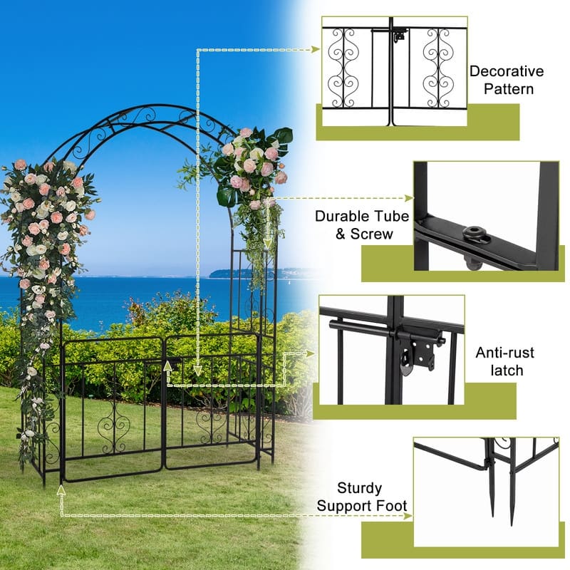Black Iron Arbor with Two Gates