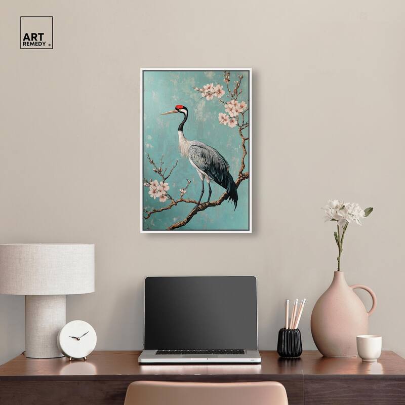 Crane in Blossom Canvas by Art Remedy
