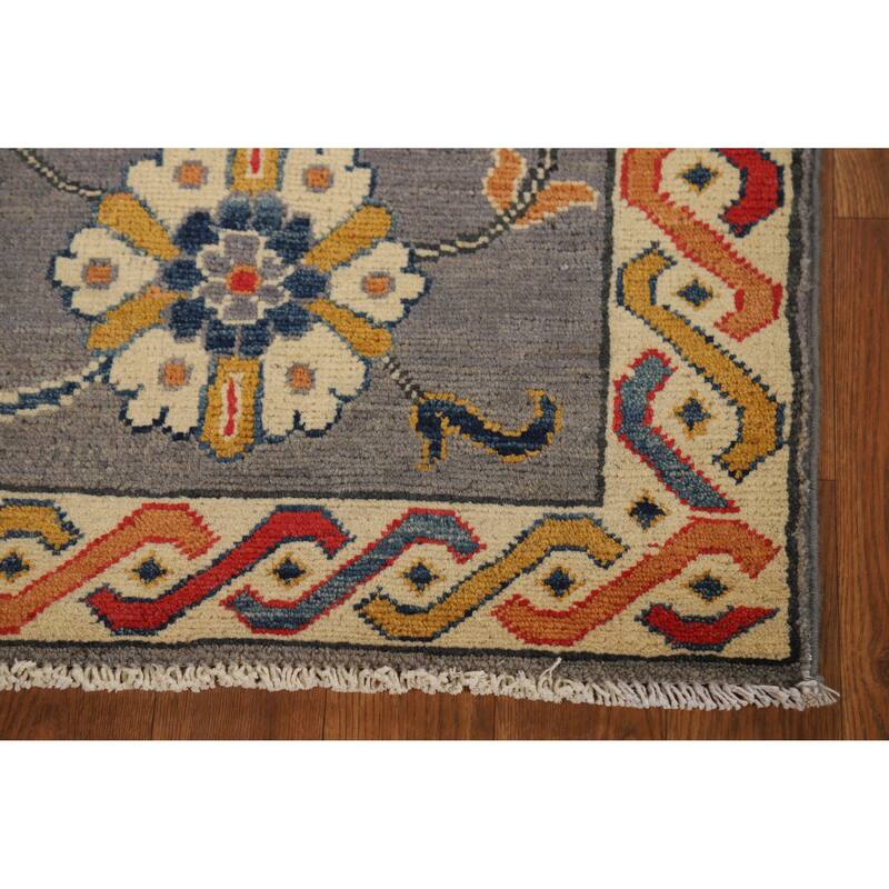 Gray Floral Kazak Oriental Foyer Rug Hand-Knotted Wool Carpet - 2'0"x 3'0"