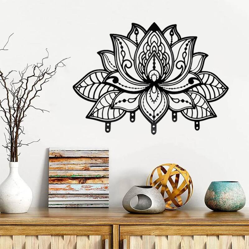 Wall-Mounted Towel Rack with 6 Hooks Black Matte Metal Space-Saving Bathroom Organizer - N/A