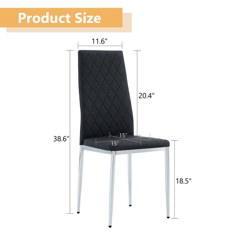 Leather Dining Table Chair Set of 6, High Back Dining Chair, Grid Armless Lounge Chair, Office Chair with C-Shaped Metal Legs