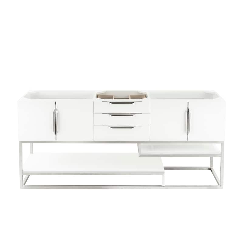 James Martin Vanities Columbia 72" Double Vanity Cabinet, Glossy White, Brushed Nickel - Brushed Nickel Finish - White - Double Vanities