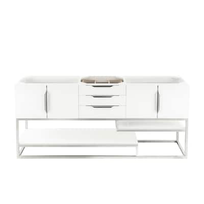 James Martin Vanities Columbia 72" Double Vanity Cabinet, Glossy White, Brushed Nickel