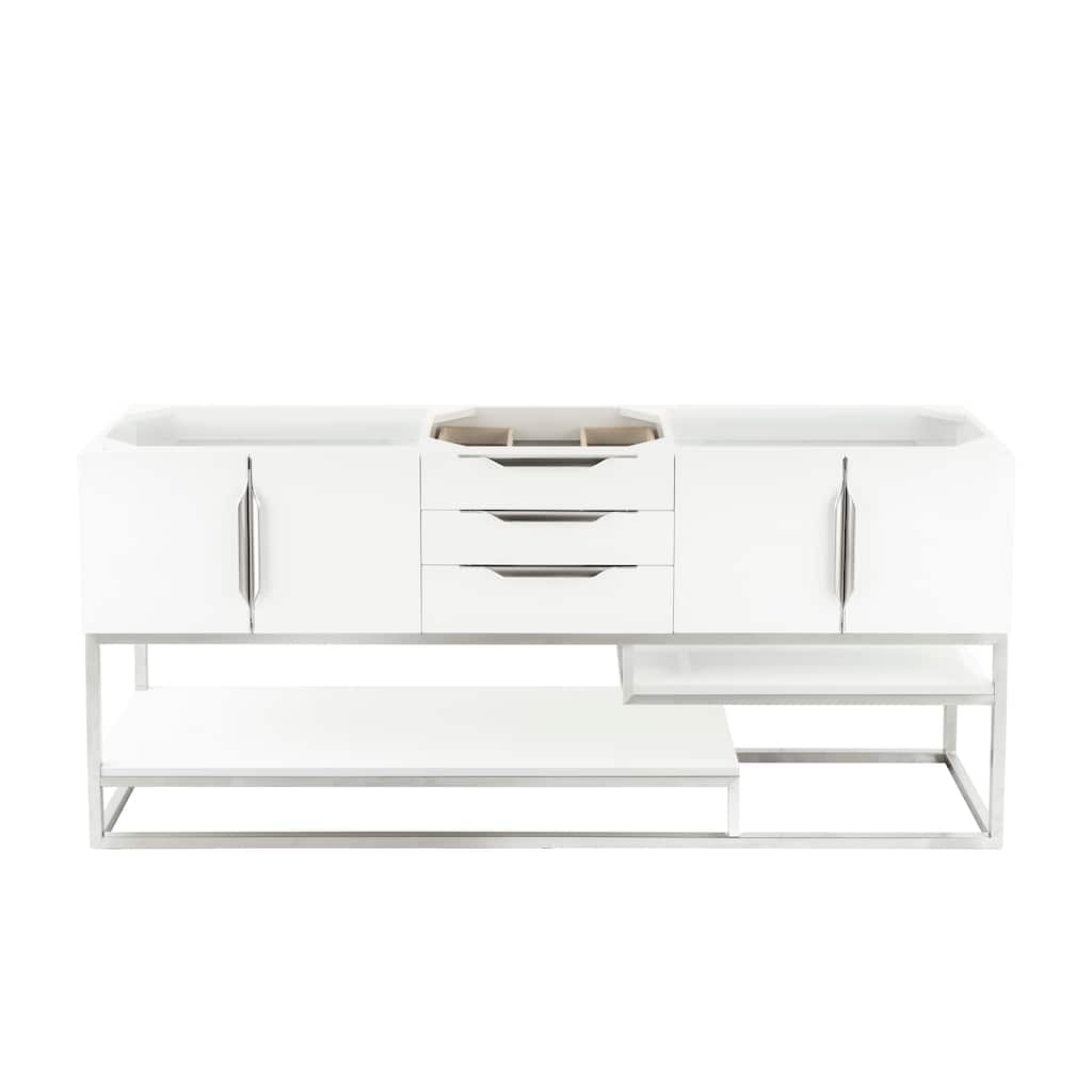 James Martin Vanities Columbia 72" Double Vanity Cabinet, Glossy White, Brushed Nickel