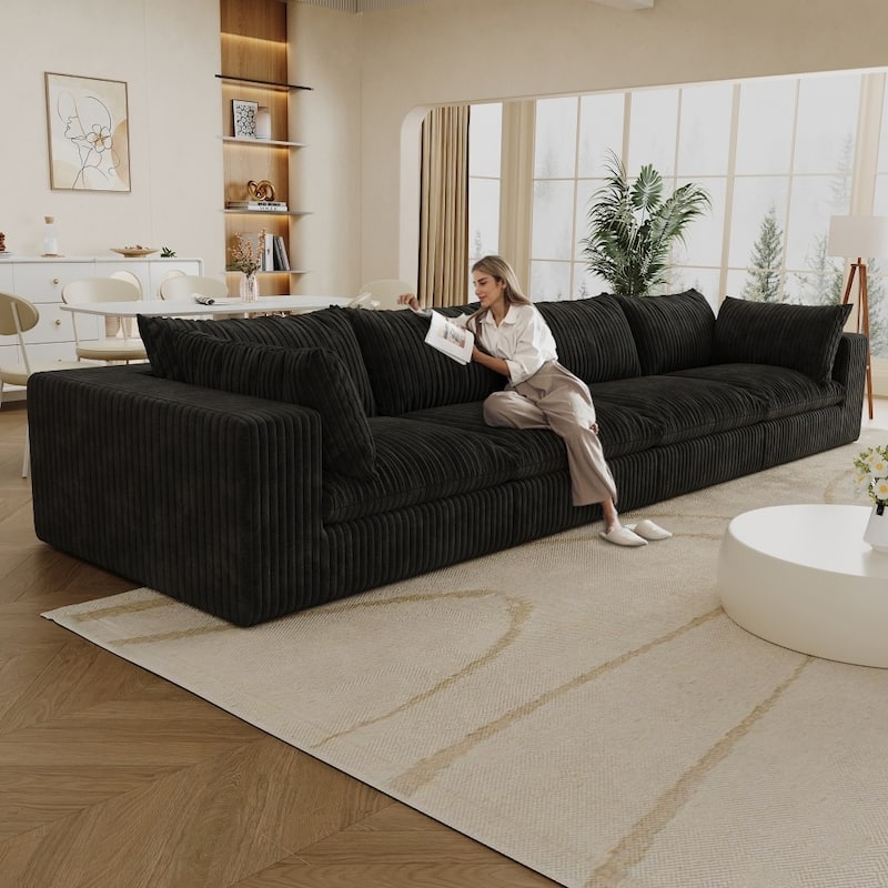 157.6" 4-Seat Corduroy Fabric Cloud Sofa with Deep Seat Couches