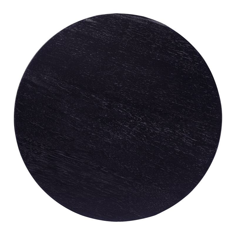 Roomfitters 15.7" Round End Table, Modern Hollow Woven Side Table with Solid Rubber Wood Tabletop and Rattan Accents