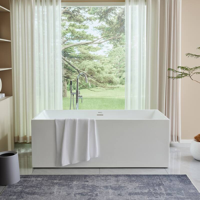 Vanity Art 59" Acrylic Freestanding Soaking Bathtub with Overflow & Pop-up Drain