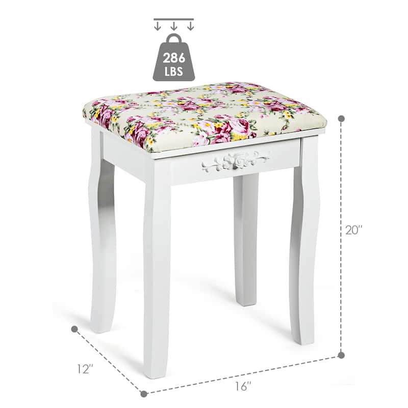 Costway Vanity Wood Dressing Stool Padded Chair Makeup Cushion White