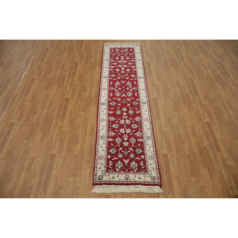 Hand Knotted Oriental 100% Wool Carpet Traditional All-Over Navy Blue & Blues Kashan Runner Rug - 10' 0'' X 2' 7''