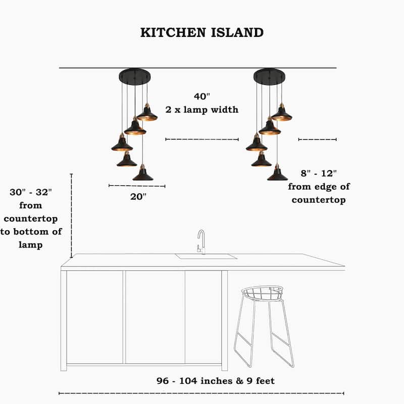 Modern Farmhouse 5-Light Black Brass Metal Chandelier with Bowl-Shaped Pendant Lights for Kitchen Dining Room - 20" D x 7" H