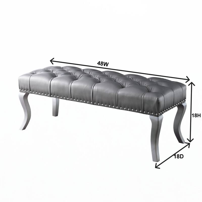 Tufted Fabric Upholstered Bench with Nailhead Trim